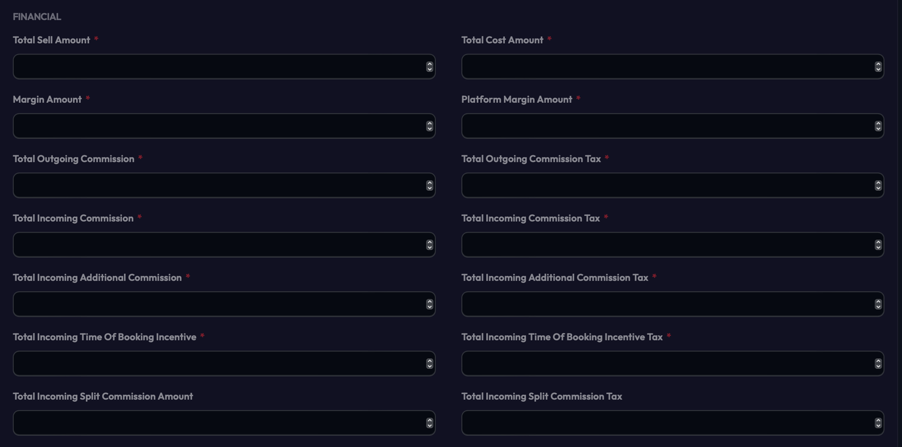 Polaris|TRAVEL reservation financial breakdown - sell amount, cost, margins, commissions, incentives, and tax fields